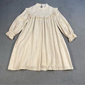 Lost + Wander Girls’ Cream Long Sleeve Ruffle Sheath Dress, side pockets,lined S